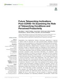 Future Teleworking Inclinations Post-COVID-19: Examining the Role of Teleworking Conditions and Perceived Productivity