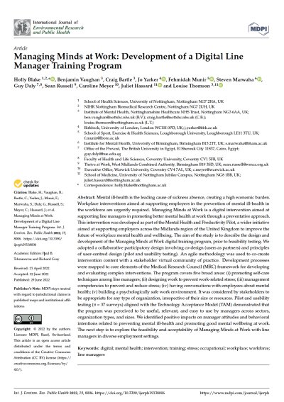 Managing Minds at Work: Development of a Digital Line Manager Training Program