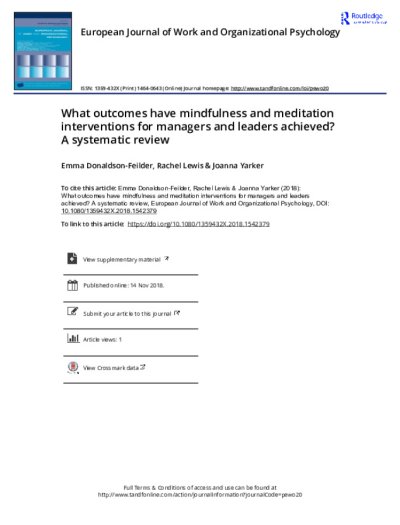 What Outcomes Have Mindfulness And Meditation Interventions For Managers And Leaders Achieved?