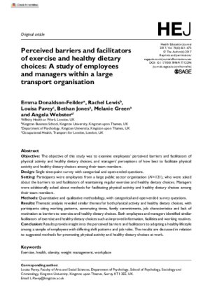 Perceived Barriers And Facilitators Of Exercise And Weight Management At Work