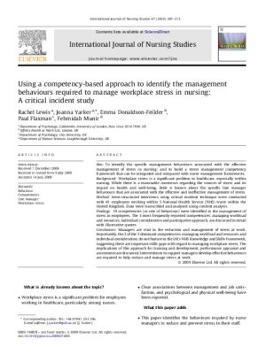 Using A Competency-Based Approach To Identify The Management Behaviours Required To Manage Workplace Stress In Nursing: A Critical Incident Study